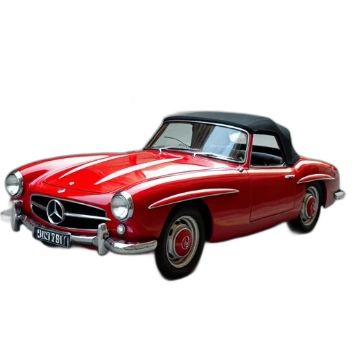 car, 3d render, photorealistic, red, vintage, black, top, parked transparent PNG cut-out