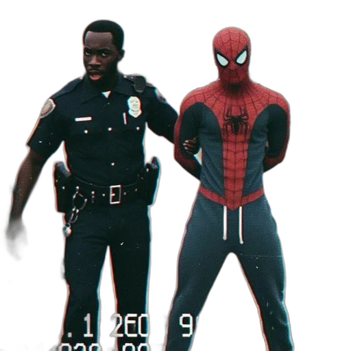 concept art, comic book art, 3d render, pixel art, spider-man, police, officer, stand transparent PNG cut-out
