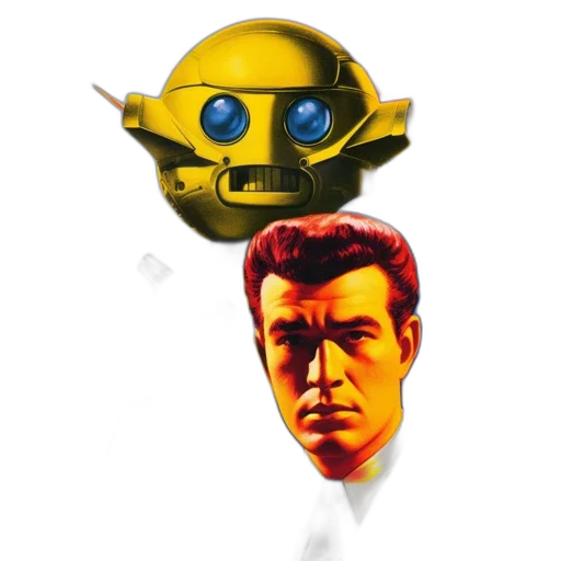 robot, mask, face, concept art, comic book art, pixel art, 3d render, retro-inspired transparent PNG cut-out