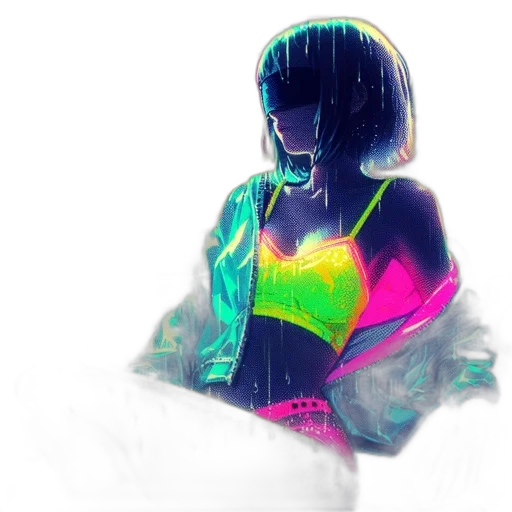jacket, dress, robot, mask, cyberpunk, vaporwave, concept art, watercolor transparent PNG cut-out