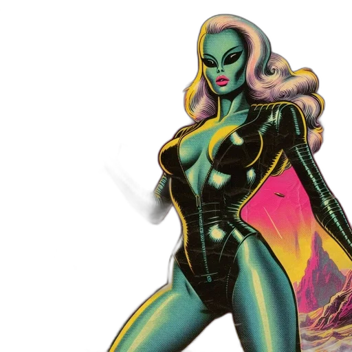comic book art, concept art, fantasy art, neon, green, alien-like, figure, futuristic transparent PNG cut-out