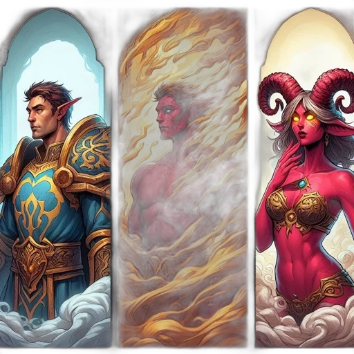fantasy art, concept art, comic book art, red, colorful, three, distinctive, fantasy transparent PNG cut-out
