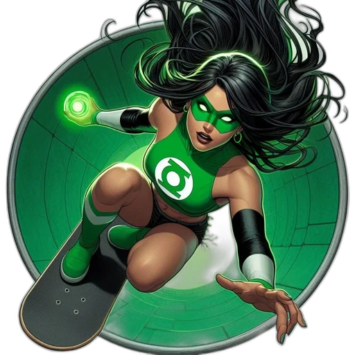 comic book art, concept art, cartoon, fantasy art, green, female, figure, portrayed transparent PNG cut-out