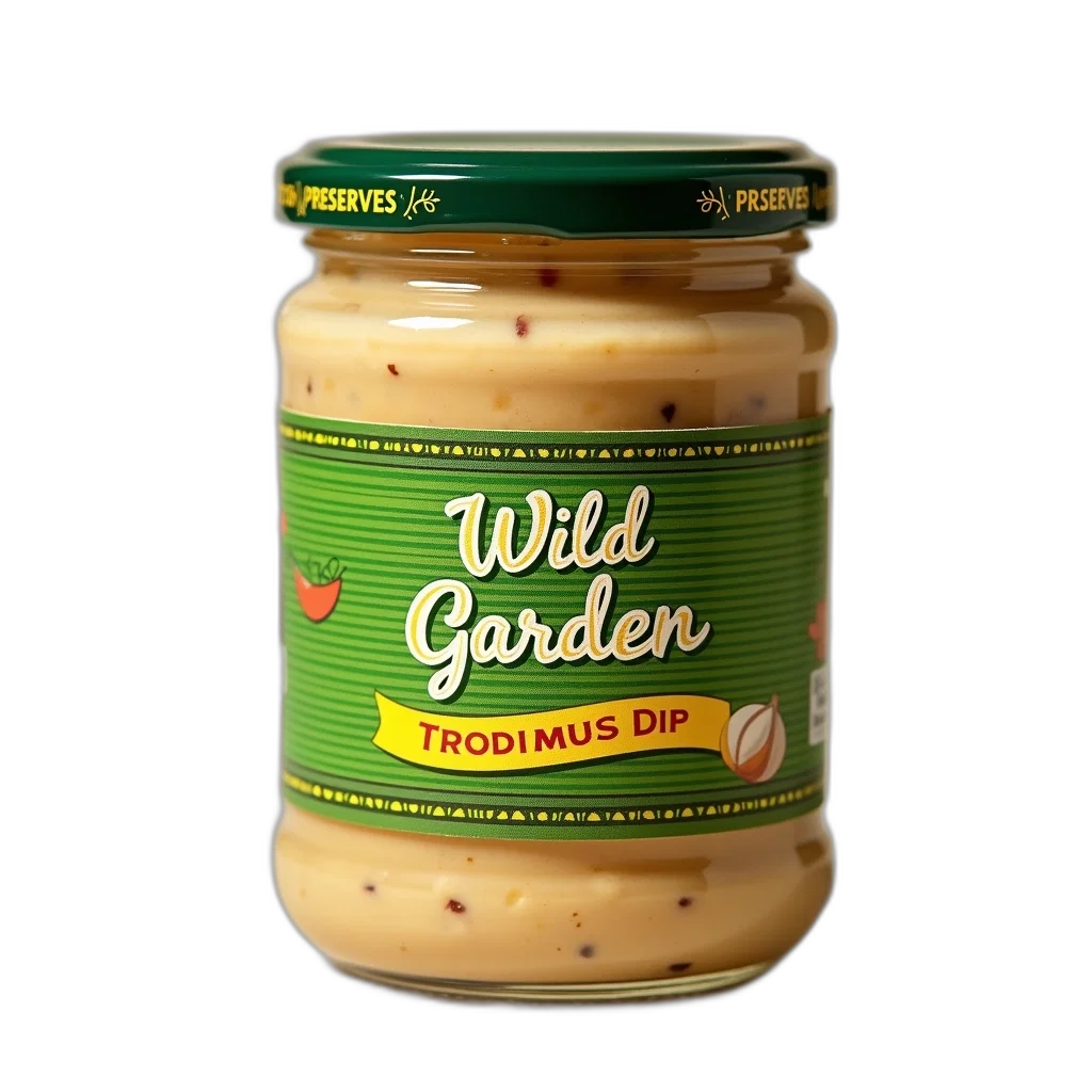 food, jar, wild, garden, hummus, dip, green, label transparent PNG cut-out