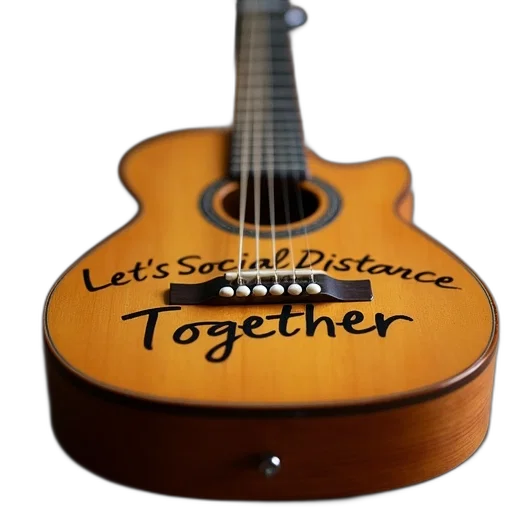 3d render, close-up, guitar, words, let, social, distance, together transparent PNG cut-out