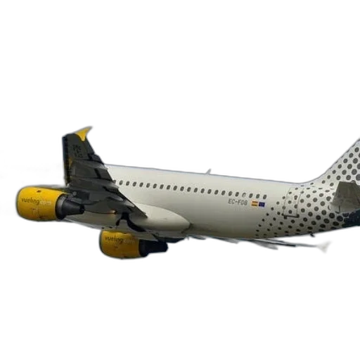 3d render, photorealistic, concept art, vueling, airlines, airplane, flight, against transparent PNG cut-out