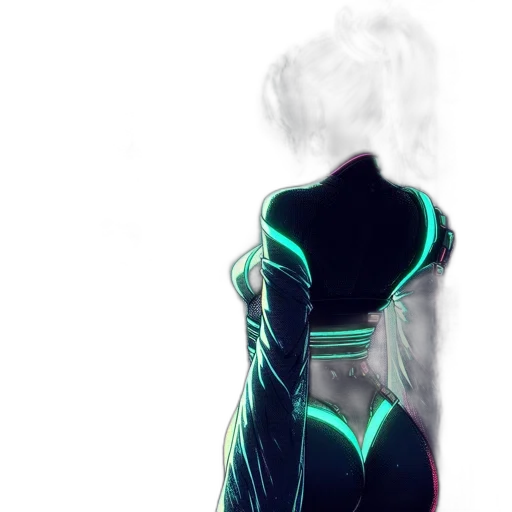 jacket, dress, robot, mask, cyberpunk, concept art, vaporwave, 3d render transparent PNG cut-out