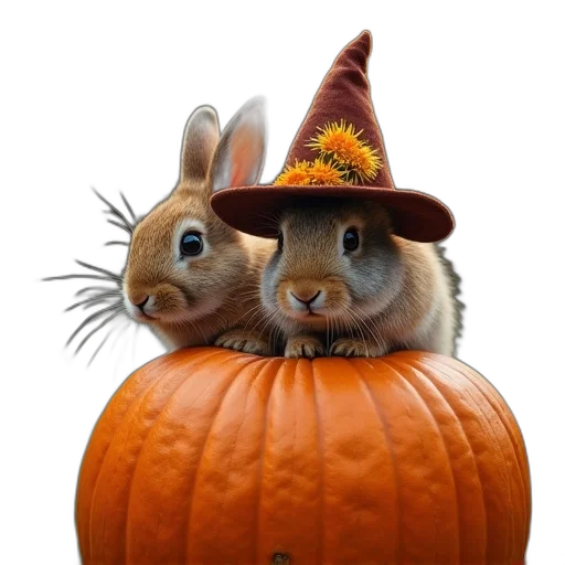 hat, animal, photorealistic, little, hares, halloween, hats, pumpkin transparent PNG cut-out