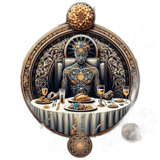 jewelry, robot, food, crown, concept art, fantasy art, ornate, humanoid transparent PNG cut-out