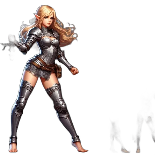 concept art, fantasy art, 3d render, pixel art, monochrome, female, elf, character transparent PNG cut-out