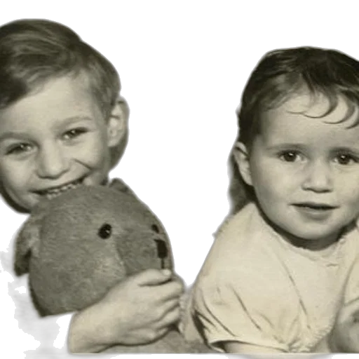 face, animal, photorealistic, two, children, pose, black-and-white, photo transparent PNG cut-out
