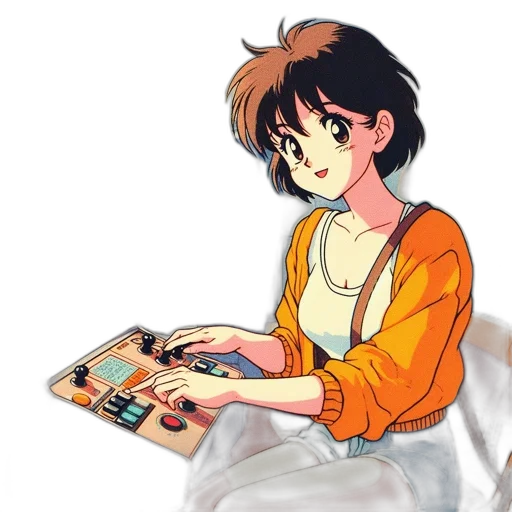 jewelry, robot, jacket, weapon, anime, vaporwave, pixel art, watercolor transparent PNG cut-out