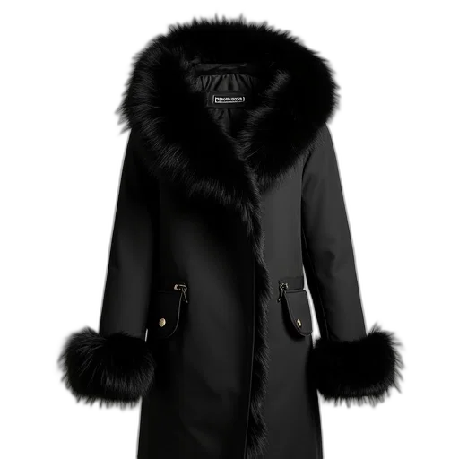 jacket, dark, monochrome, black, nylon, coat, faux, fur transparent PNG cut-out