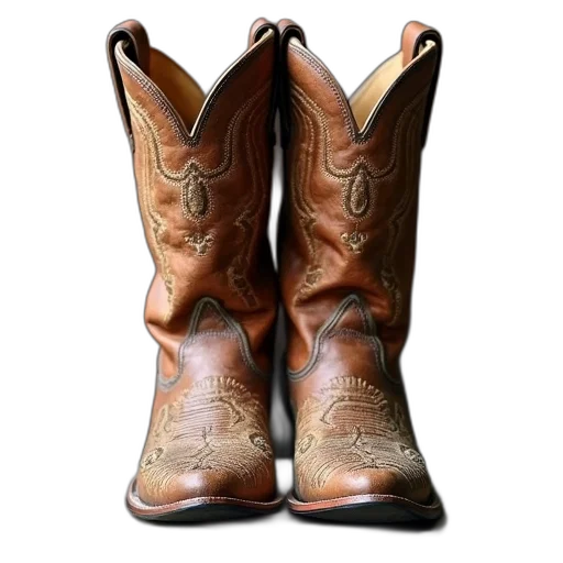 shoes, pair, brown, cowboy, boots, intricate, floral, patterns transparent PNG cut-out