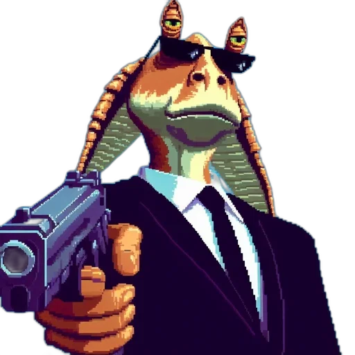 robot, weapon, animal, staff, pixel art, concept art, vaporwave, cyberpunk transparent PNG cut-out