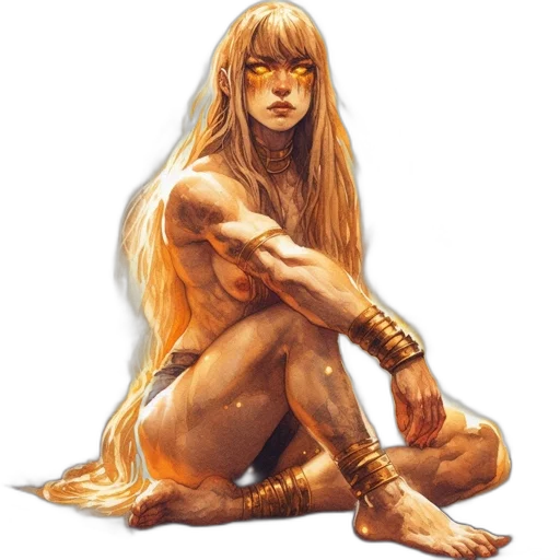 fantasy art, concept art, comic book art, photorealistic, golden, earth tones, gold-haired, woman transparent PNG cut-out