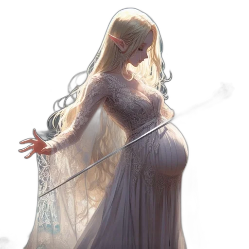 dress, sword, crown, staff, concept art, fantasy art, comic book art, anime transparent PNG cut-out