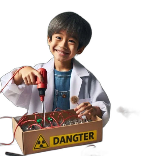 weapon, boy, lab, coat, works, makeshift, electronic, circuit transparent PNG cut-out
