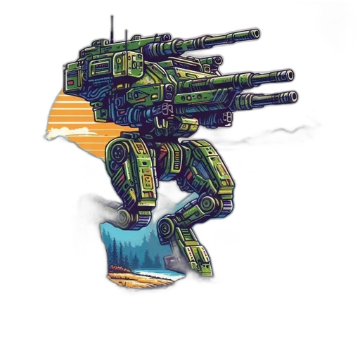 robot, weapon, concept art, pixel art, watercolor, fantasy art, green, giant transparent PNG cut-out