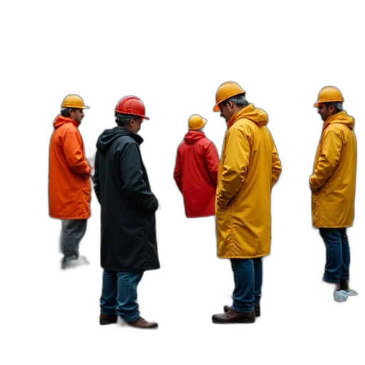 jacket, staff, umbrella, hat, 3d render, concept art, neon, group transparent PNG cut-out