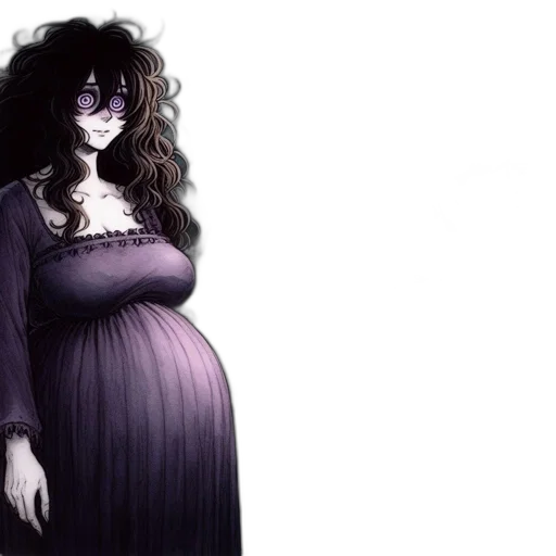 dress, concept art, fantasy art, anime, watercolor, dark, woman, wavy transparent PNG cut-out
