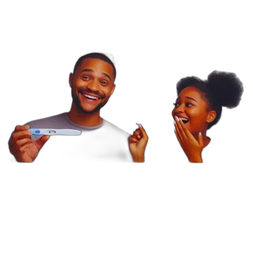 staff, concept art, features, couple, humorously, displaying, positive, pregnancy transparent PNG cut-out