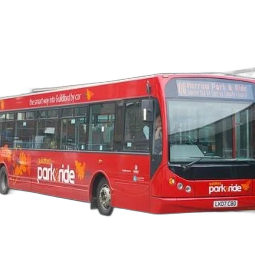 staff, photorealistic, 3d render, red, bus, word, parkride, written transparent PNG cut-out
