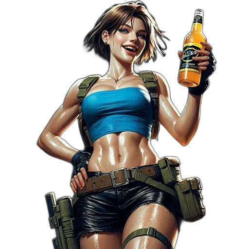 weapon, cyberpunk, comic book art, concept art, pixel art, cheerful, female, character transparent PNG cut-out