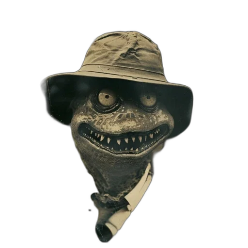 hat, mask, staff, weapon, concept art, 3d render, photorealistic, reptilian transparent PNG cut-out
