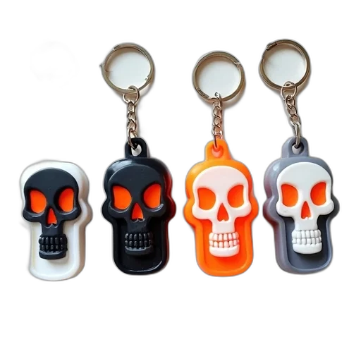 jewelry, set, four, colorful, plastic, keychains, different, skull transparent PNG cut-out
