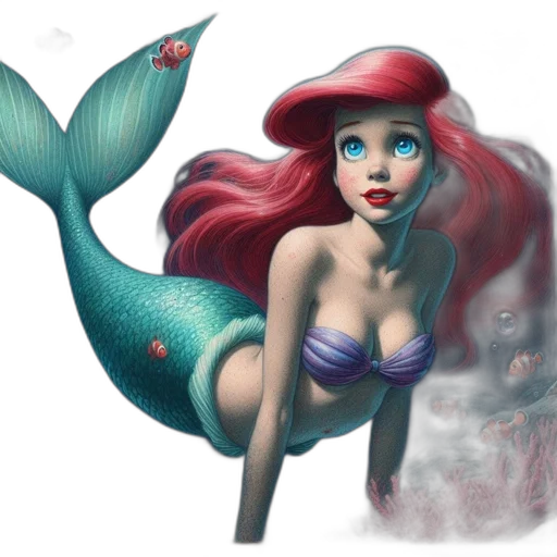 creature, fantasy art, concept art, watercolor, photorealistic, underwater, red, mermaid transparent PNG cut-out
