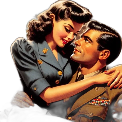 photorealistic, comic book art, oil painting, fire, woman, man, military, uniforms transparent PNG cut-out