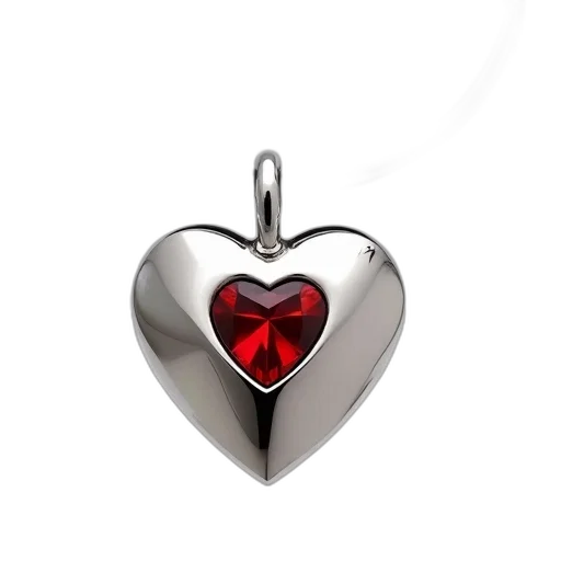 jewelry, 3d render, photorealistic, silver, heart-shaped, pendant, red, gemstone transparent PNG cut-out