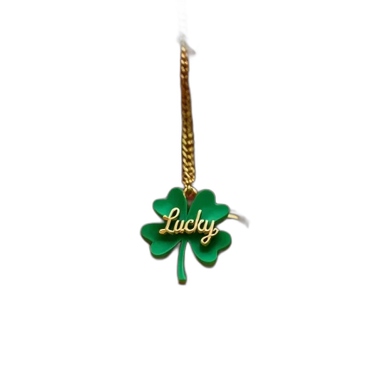 jewelry, staff, hand, holding, clover, necklace, words, lucky transparent PNG cut-out