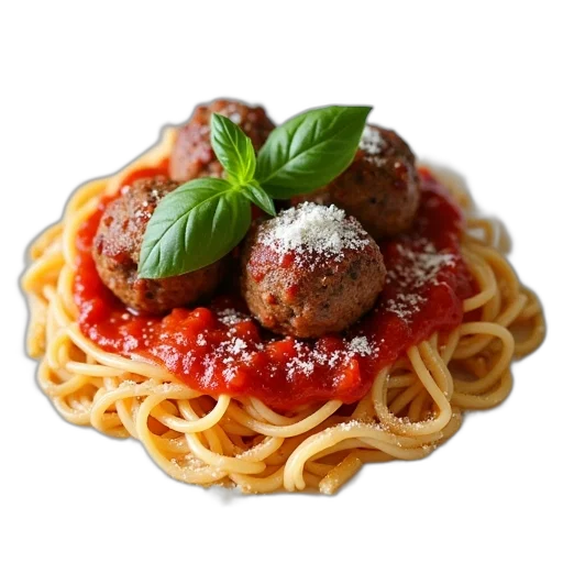 food, animal, weapon, photorealistic, 3d render, plate, spaghetti, meatballs transparent PNG cut-out
