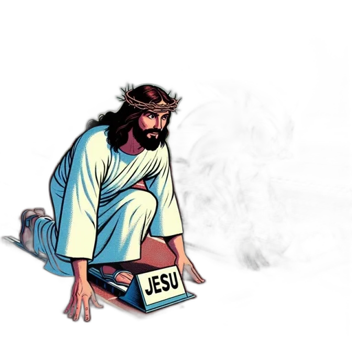 weapon, concept art, vaporwave, comic book art, pixel art, fog, jesus, christ transparent PNG cut-out