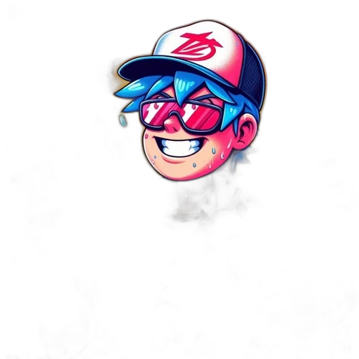 hat, cartoon, vaporwave, concept art, 3d render, young, character, blue transparent PNG cut-out