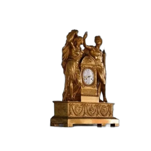 crown, furniture, jewelry, 3d render, gold, clock, two, statues transparent PNG cut-out