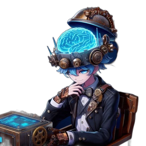 mask, staff, robot, hat, cyberpunk, concept art, fantasy art, anime transparent PNG cut-out