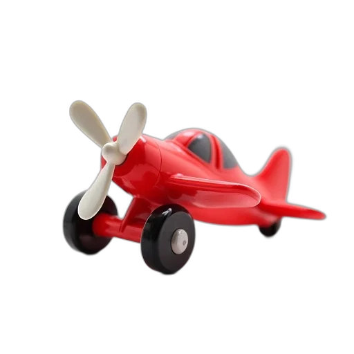 car, 3d render, red, toy, airplane, white, propeller, black transparent PNG cut-out