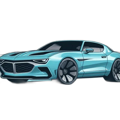car, concept art, 3d render, photorealistic, cartoon, futuristic, light, blue transparent PNG cut-out