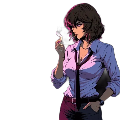 jacket, staff, weapon, dress, concept art, anime, cartoon, vaporwave transparent PNG cut-out
