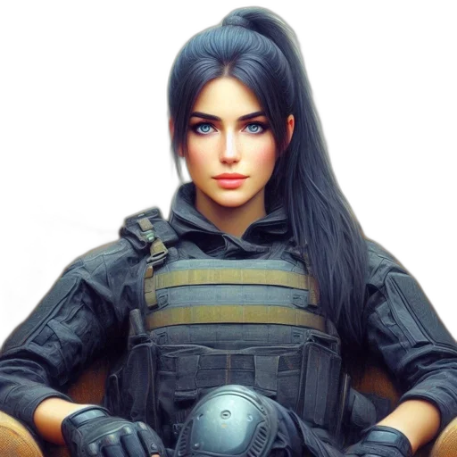 weapon, face, jacket, concept art, photorealistic, 3d render, fantasy art, illustration transparent PNG cut-out