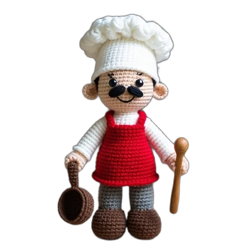 staff, food, crocheted, chef, doll, white, hat, red transparent PNG cut-out