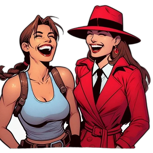 hat, comic book art, cartoon, concept art, red, two, animated, females transparent PNG cut-out