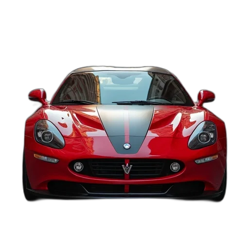 car, 3d render, photorealistic, red, black, stripe, parked, street transparent PNG cut-out