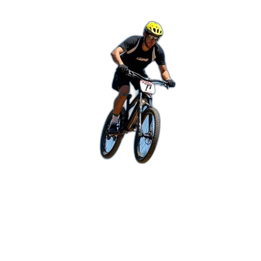 3d render, pixel art, photorealistic, concept art, mountain, biker, performing, mid-air transparent PNG cut-out