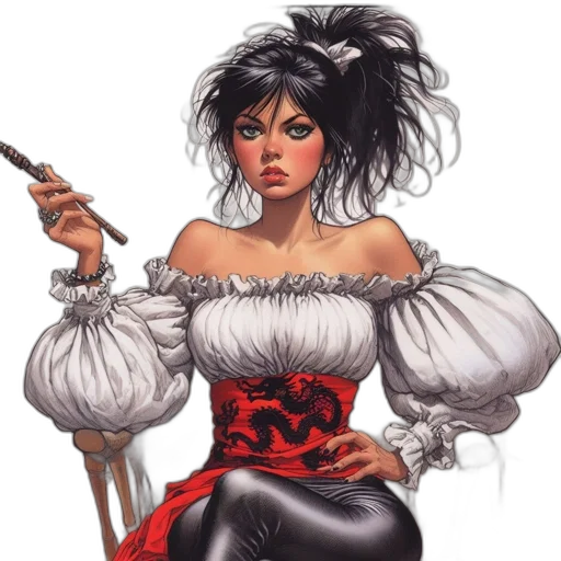 staff, dress, comic book art, fantasy art, concept art, photorealistic, woman, vivid transparent PNG cut-out