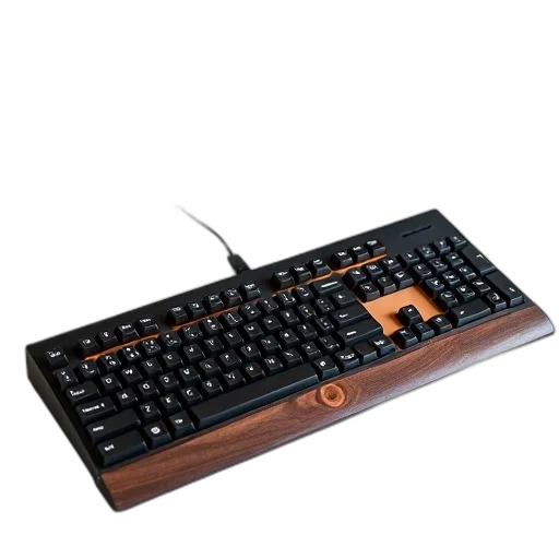 furniture, 3d render, cyberpunk, black, keyboard, wooden, texture, overlay transparent PNG cut-out