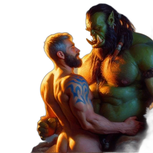comic book art, concept art, fantasy art, photorealistic, fire, two, men, one transparent PNG cut-out